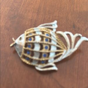 Vintage Fish Brooch with Gold and Blue Accents